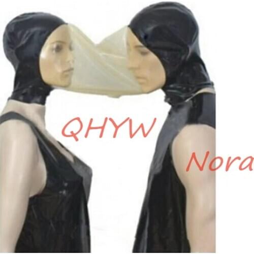 Sexy Lovers Lingerie Unisex Latex Spliced Latex Double Hoods Couple Mask Cekc Uniform Fetish Costumes for Couples Para Parejas