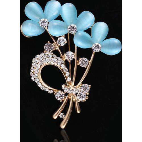 JINGLANG Fashion Gold Color Rhinestone Brooches High Quality Opal Flower Brooches For Women Wedding Decoration Jewelry