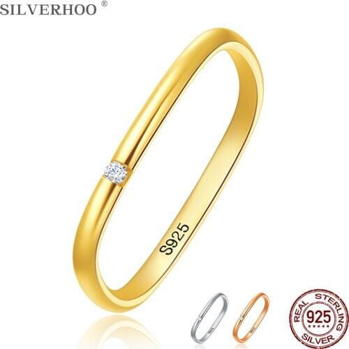 SILVERHOO Real 925 Sterling Silver Rings For Women Cute Zircon Geometric Square Wedding Engagement Ring Silver 925 Jewelry Gift