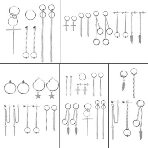 Korean earrings Fashion Jewelry KPOP Hip Hop Punk Titanium Steel Tassel Chain Drop Earring Kit Chain personality earrings
