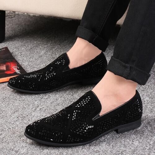 Luxury Rhinestone Men Loafers Handmade Leather Pointed Toe Wedding Shoes Male Fashion Casual Mens Dress Shoes Zapatos Hombre