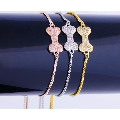 Lovely Copper Square Chain Friendship Bracelets Bijoux Micro Pave Zircon Crystal Bone Charms Bracelet Femme Diy Women Jewelry