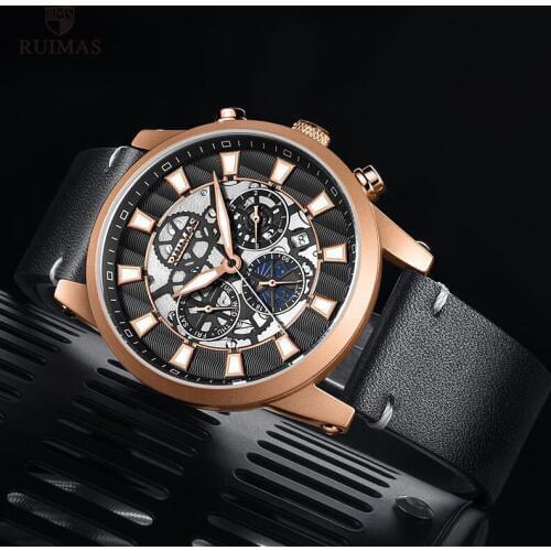 RUIMAS Luxury Automatic Watches Men Chronograph Waterproof Stylish Genuine Leather Wristwatch Man Top Brand Clock Relogios 6768