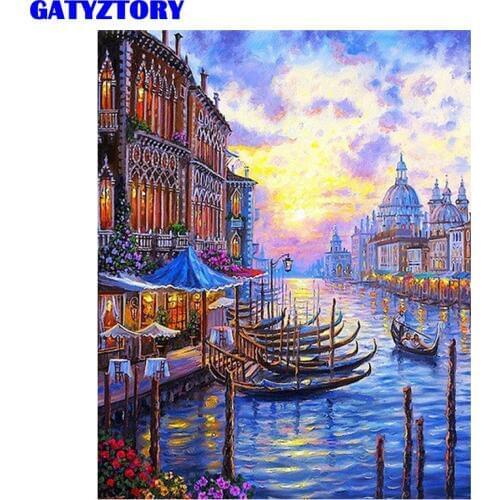 Frameless Venice Sunset Seascape DIY Painting By Numbers Art Canvas Painting Modern Home Wall Decor Unique Gift For Artworks