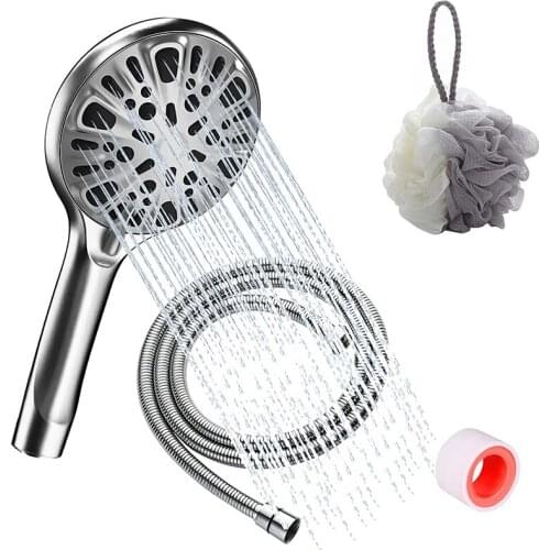 Shower Head Hand Shower 9 Jet Types With 1.5M Hose Universal Water-Saving Shower Head Handheld High Pressure Shower