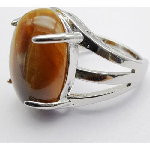 Natural Tigereye Stone Oval Bead GEM Finger Ring Size 8-9 Jewelry For Gift X255