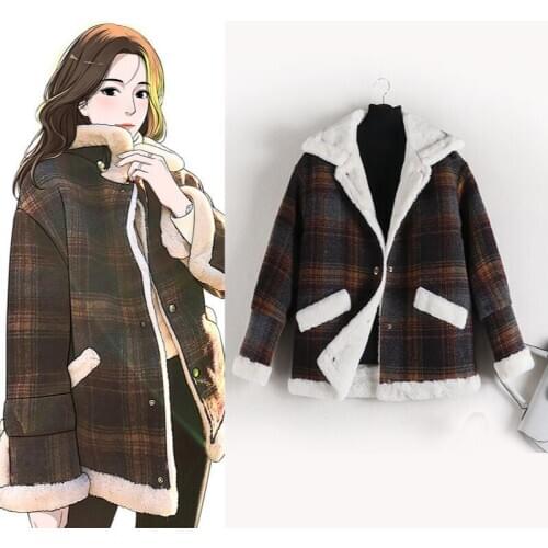 New Winter Womens Woolen Coat Fashion Retro Large Size Plaid Coat Women Outdoor Leisure Thickening Short Cotton Coat