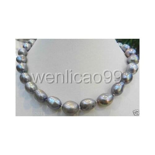 NATURAL 11-13MM SILVER GRAY BAROQUE CULTURED PEARL NECKLACE 925 Silver clasp