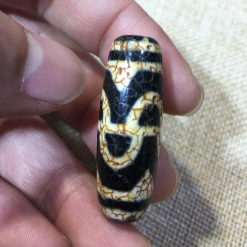 Rare Magic Tibetan Old Agate DRAGO VEIN Lotus Totem dZi Bead