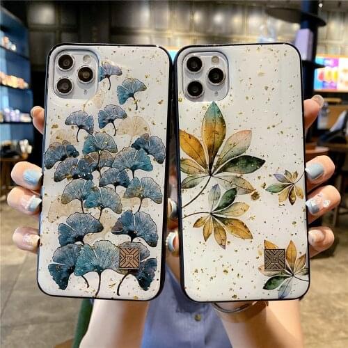Luxurious Gold foil Ginkgo Phone Case For iPhone 12 Mini 11 Pro XS MAX XR X 8 7 Plus SE 2020 Silicone Shockproof Back Cover Gift
