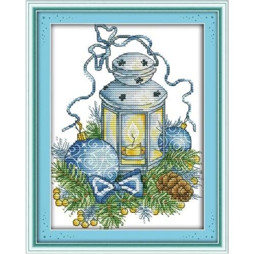 The blue Christmas lights cross stitch kit aida 14ct 11ct count printed canvas stitches embroidery DIY handmade needlework