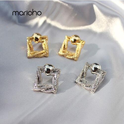 Retro Personality Metal Twist Texture Stud Earrings Gold Silver Color Hollow Geometric Earrings Design Jewelry Accessories Women