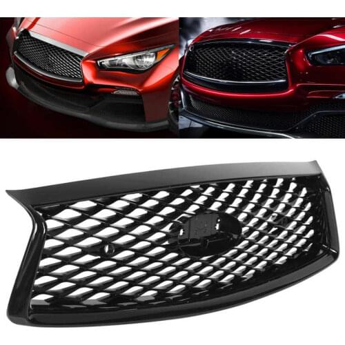 Front Bumper Mesh Grille Grill with ACC Replacement Gloss Black for Eau Rouge Style for Infiniti Q50 2018 2019 2020 2021