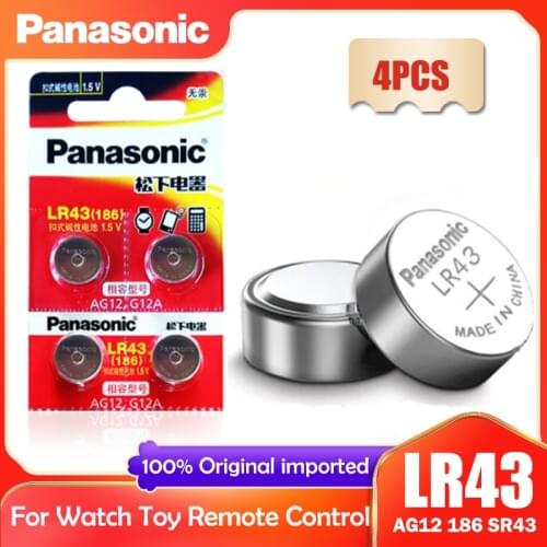 4PCS Panasonic LR43 AG12 186 1.5V Alkaline Battery 386 SR1142 LR1142 SR43 Button Cell Coin For Watch Calculator Control Remote