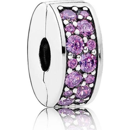 2019 Spring 925 Sterling Silver Shining Elegance Clip with Fancy Purple Cz charms Fit Original Pandora Charms Bracelet jewelry