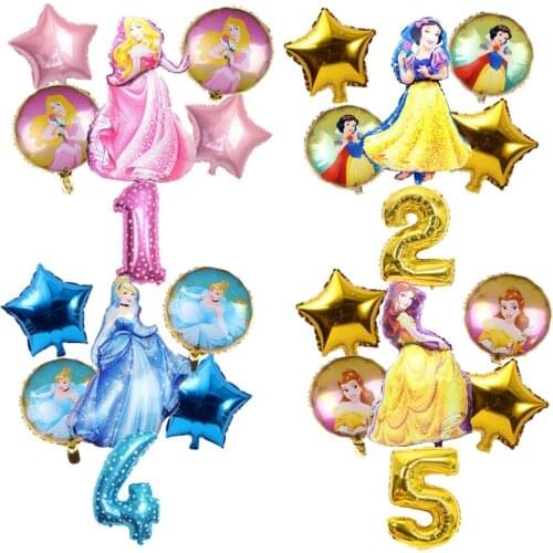 6pcs Disney Cinderella Snow White Princess Foil Balloons 32inch Number Balloon Baby Shower Girls Birthday Party Decor Supplies
