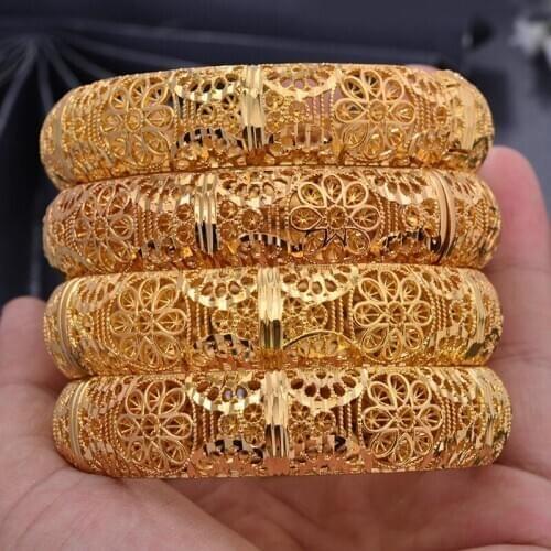 Wando Bangles 4pcs/lot Gold Color width Bangles for Women/Girl Womens Luxury bracelet Jewelry Wedding Jewelry Party Gift