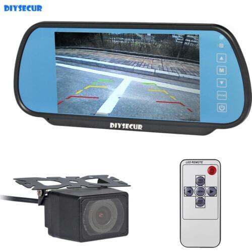 DIYSECUR 7" LCD Display Rear View Mirror Monitor Car Monitor + IR Night Vision Rear View Car Camera Parking Assistance System