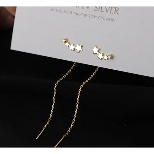 925 Sterling Silver Star Long Tassel Earrings for Women Wedding Party Jewelry New Arrival