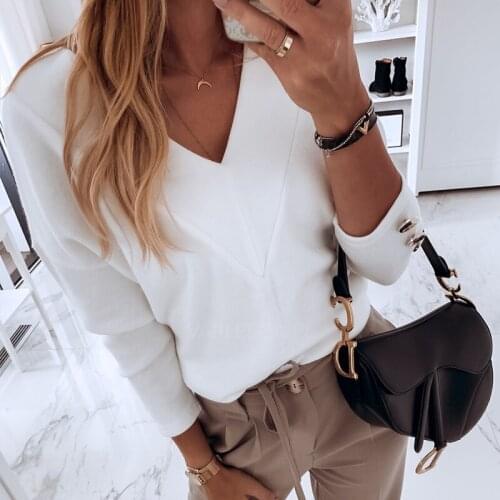 3 Colors Women Autumn Winter Solid V Neck Button Basic Long Sleeve Tops Female Loose Button Casual T-Shirt Pullover Oversized