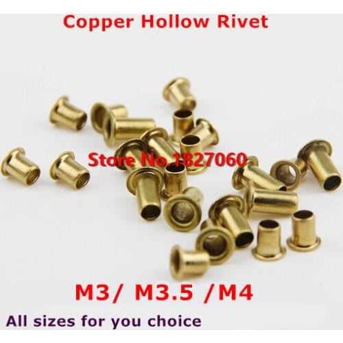 100pcs M3 M3.5 M4 Copper Hollow Rivet Brand Double-sided Circuit Board PCB vias nails / Copper Corns Nut