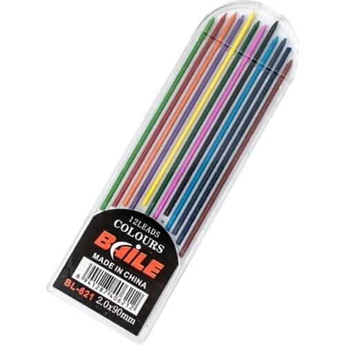 12Pcs/box 2B 2mm 12 Color Length 90mm Mechanical Pencil Lead Art Sketch Drawing Color Lead School Office Supplies