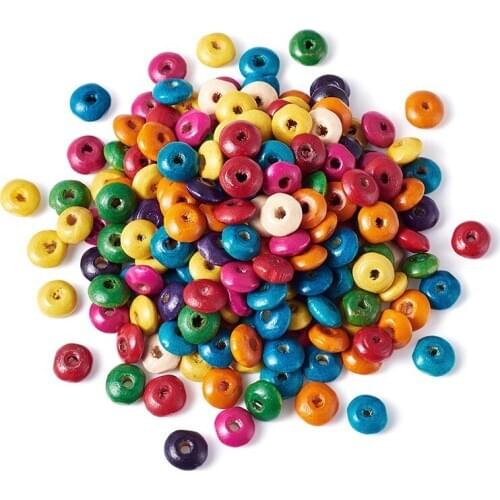 200PCS 8x4mm Mixed Dyed Rondelle Wood Beads Sapcer Beads for Jewelry Making DIY Bracelet Necklace Accessories Finding Lead Free