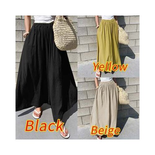 2021 Summer Women Cotton and linen Wide Leg Pants Plus Size Loose Elastic Waist Skirt Pants Female Casual Ankle-Length Pants