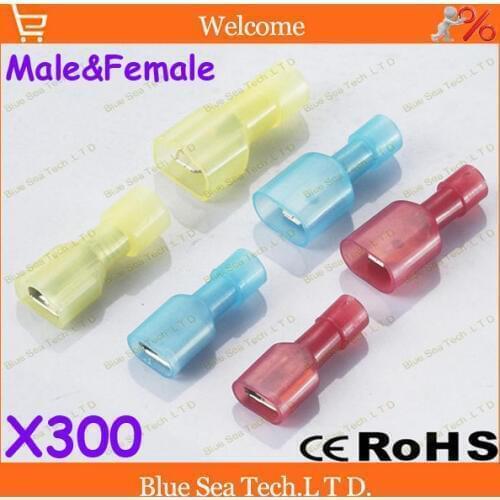 300pcs F/MDFN Red+Blue+Yellow Male&female cold-pressed terminal Connectors Splices For 0.5-6.0mm2,22-10 AWG Wire