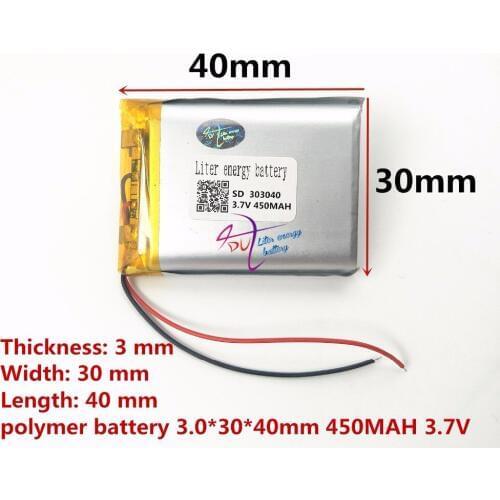 5pieces/lot)033040 450MAH lithium-ion polymer battery quality goods quality of CE FCC ROHS certification authority