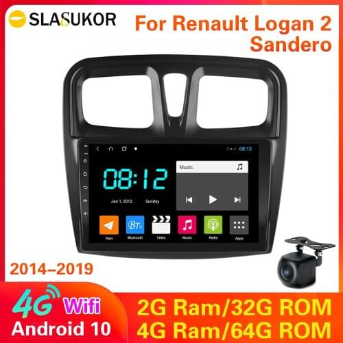 4G Android 10 2 Din Car Radio Multimedia Video Player For Renault Logan 2 Sandero 2 2014-2019 Navigation GPS Audio Wifi no 2din