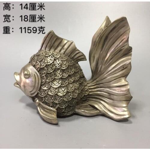 White Copper Interesting Tibetan Silver Lifelike Goldfish Auspicious Cupronickel Coin lucky Feng Shui wealth Statue 1159 G