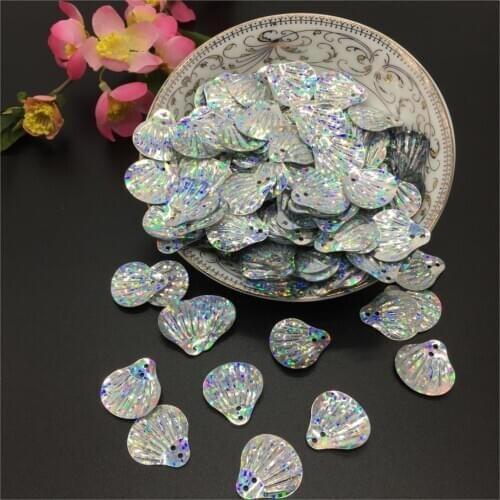 50g 18mm Big Shell Loose PVC Sequins for Crafts Sewing DIY Accessories Hologram Laser Silver
