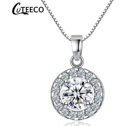CUTEECO 2019 New Round Shiny Zircon Pendant Necklace Women Silver Color Charm Jewelry Wedding Gifts Collier Femme