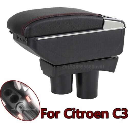 For Citroen C3 armrest box USB Charging heighten Double layer central Store content cup holder ashtray accessories