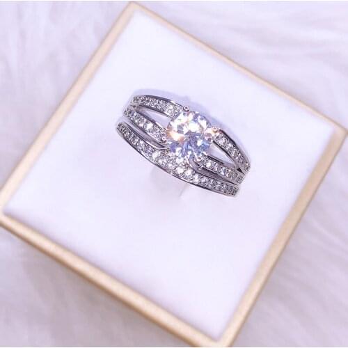 Crystal Double-layer Engagement Ring Elegant Temperament Women Fashion Jewelry Manufacturers Wholesale
