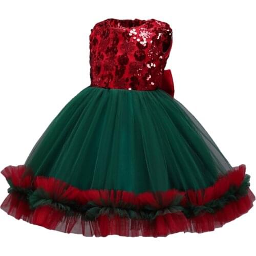 Toddler Tulle Elegant Princess Dress Girls Sleeveless Sequined Patchwork Round Neck Ball Gown with Bowknot
