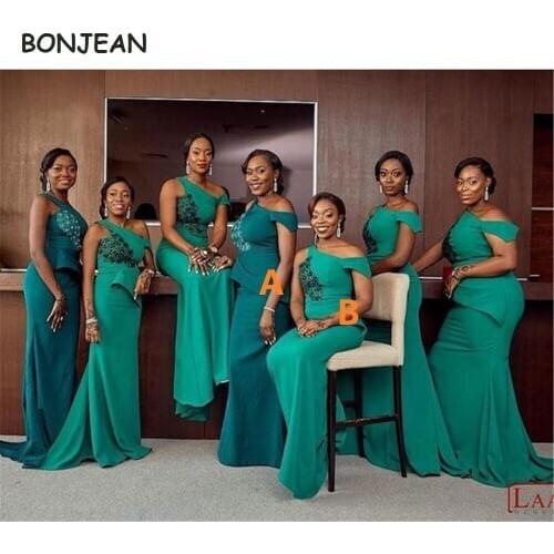 Elegant Mermaid One Shoulder Bridesmaid Dresses for Black Girls Elastic Satin South Afican Bridemaid Dress for Wedding Party