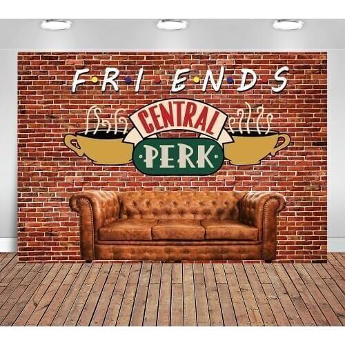 Red Brick Wall Backdrop Central Perk Friends Theme Birthday Party Sofa Coffee Shop Photography Background Photo Studio
