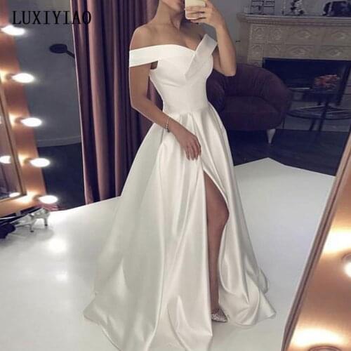 Robe de Mariee Vestido Boho Wedding Dress satin longue Robe De Soiree simple robe de soiree bride to be платье платье принцессы
