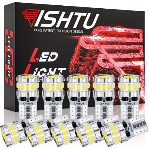 ISHTU 10PCS W5W T10 LED Bulbs 3014 18SMD 12V Canbus 194 168 WY5W Car Interior Dome Reading License Plate Light Auto Signal Lamp