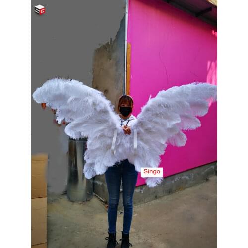 Good quality Luxurious Ostrich white feather Angel wings creative Wedding Birthday Bar decoration props Shop window display