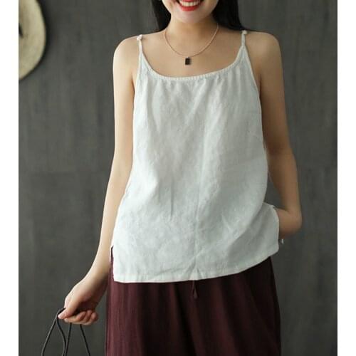 NINI WONDERLAND 2021 Summer Cotton Linen Camis Tops Women Sleeveless Spaghetti Strap Casual Tank Tops Mori Girls Style Clothes