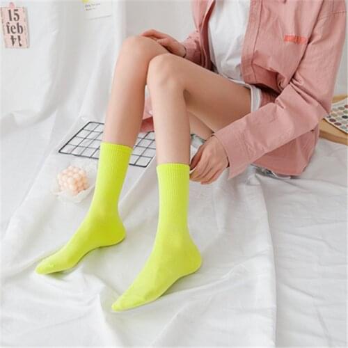 Candy Color Kawaii Ins Fashion Socks Spring Street Casual Young Blood Maiden Socks Cotton Rib Top Woman Loose Middle Tube Socks