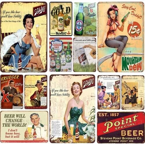Retro Pictorial Feel Iron Sign Beer Bar Decoration Tin Plate Retro American Woman Wall Poster Vintage Rust Metal Sheet Sign
