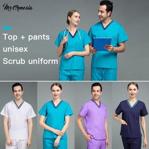 Fashion High-quality Unisex Polyester-cotton Medical Accessories Beauty Salon V-neck Scrub Uniform Female Nurse Accessories