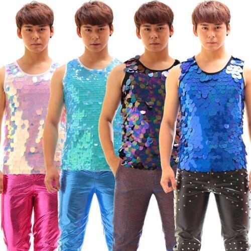 Original multicolor men vest paillette clothing camiseta tirantes personalized singer dance stage street star style dress