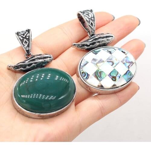 Natural stone Pendant Lace Boho Ethnic Oval shape alloy Exquisite charms For jewelry making DIY Necklace accessories 42x62mm