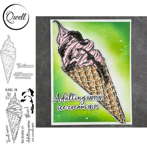QWELL Dies and Stamps Combos Tasty Ice-cream Treat Yourself Words Sentences DIY Craft Scrapbooking Album Making Template 2021