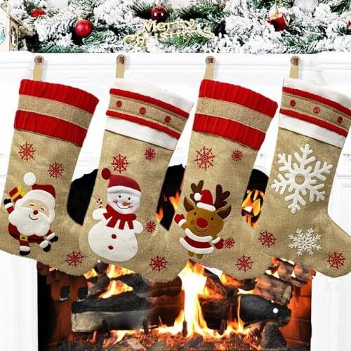 Christmas Stockings Fabric Santa Claus Sock Gift Kids Candy Bag Snowman Deer Pocket Xmas Decoration For Christmas Tree Ornaments